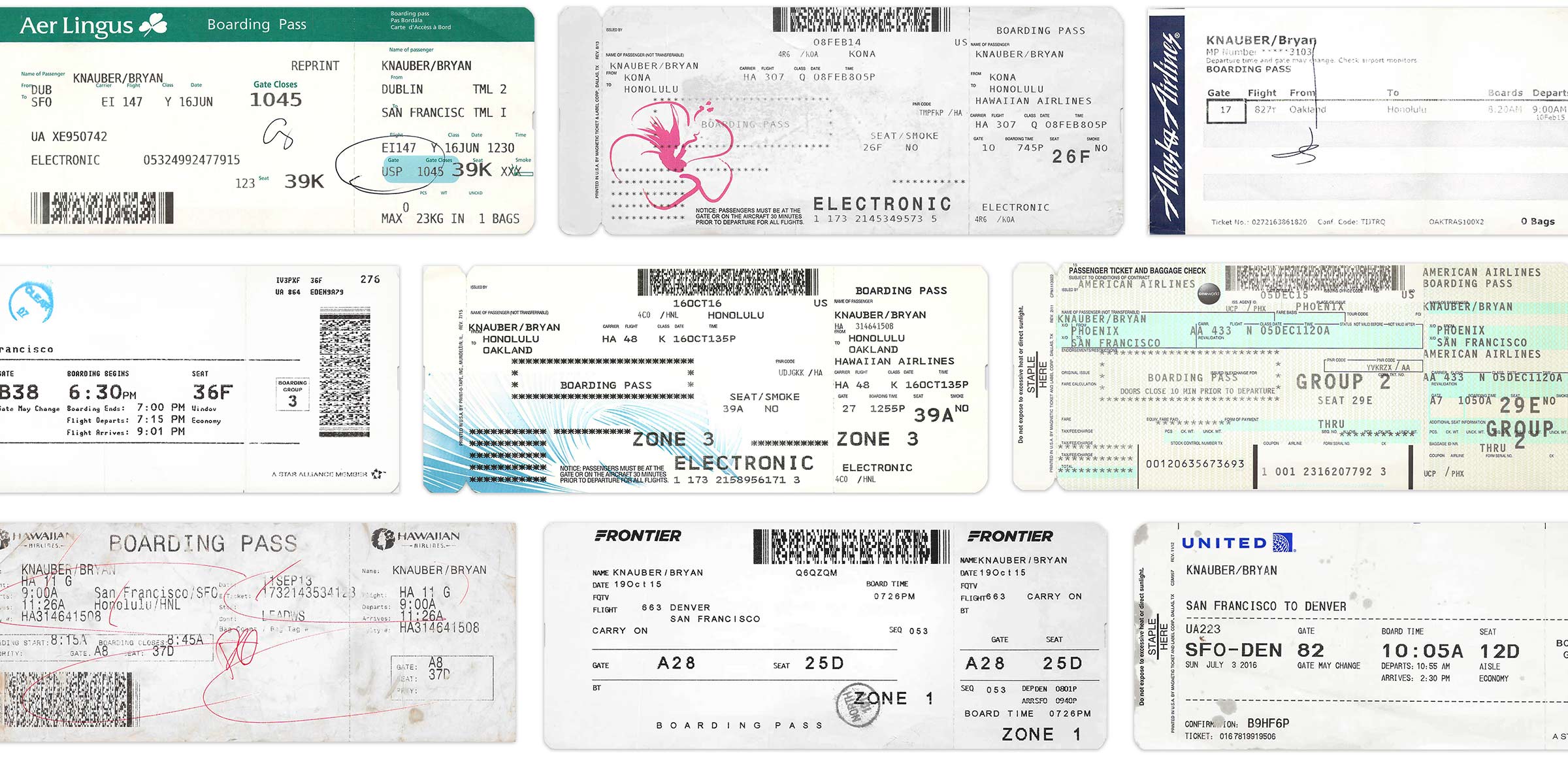Collage of airplane boarding passes