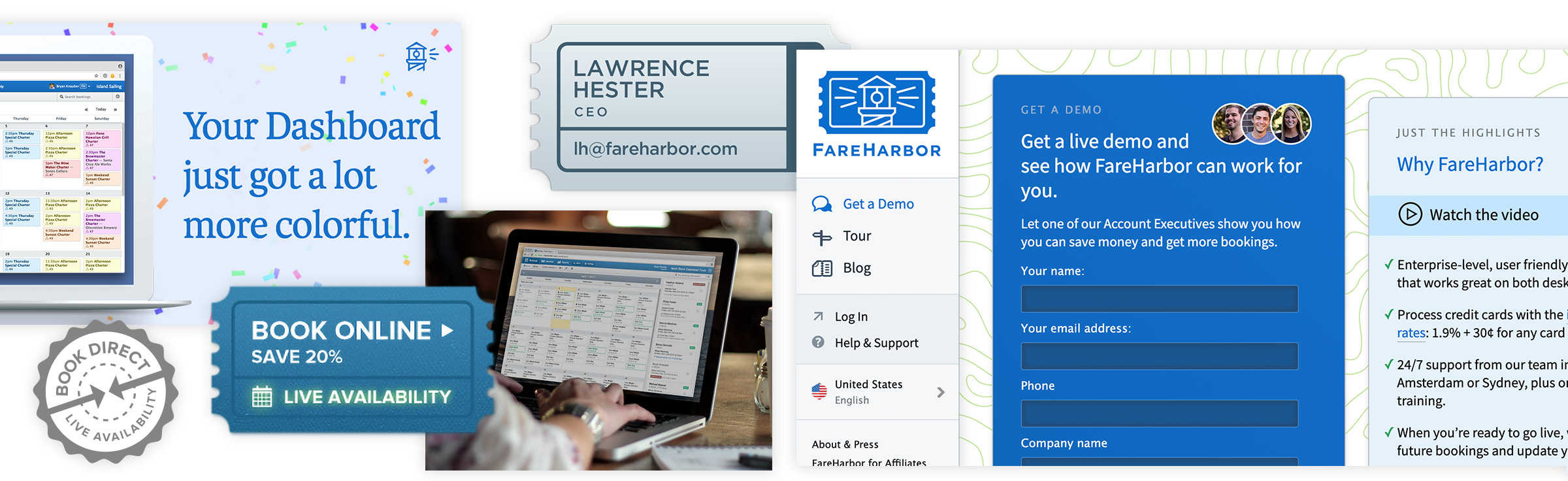 Old FareHarbor branding and marketing assets