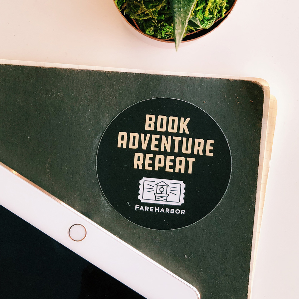 A 'book, adventure, repeat' sticker